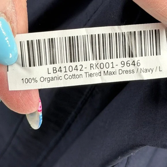 Quince 100% Organic Cotton Poplin Tiered Maxi Dress Women's L Navy Smocked Boho - Picture 11 of 14